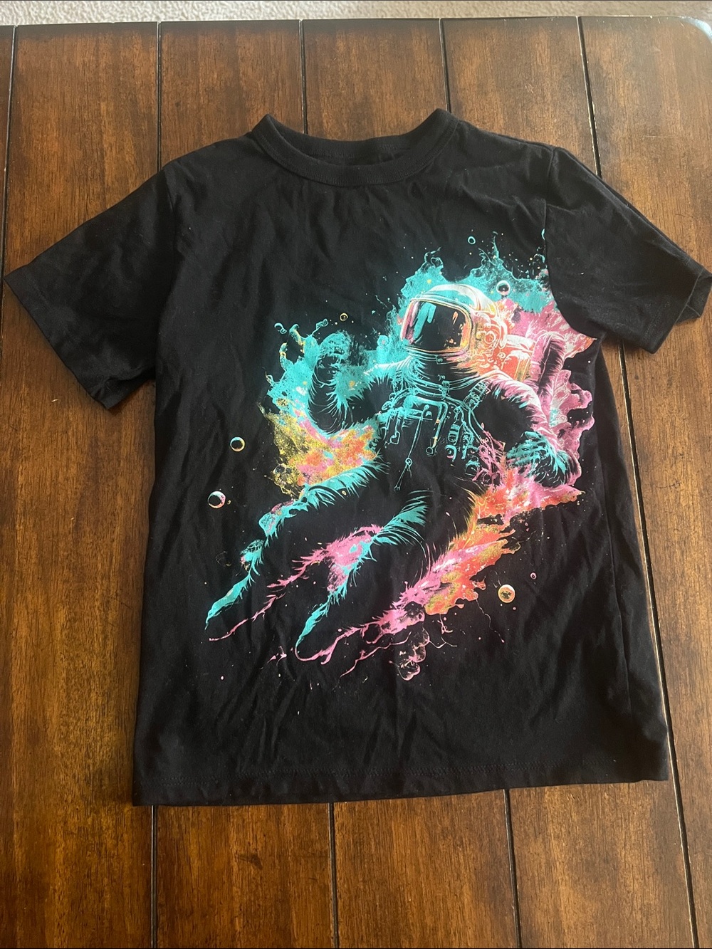 🎉🎉 5 for $20🎉🎉Black Kids Graphic Tee with Neon Astronaut Print
